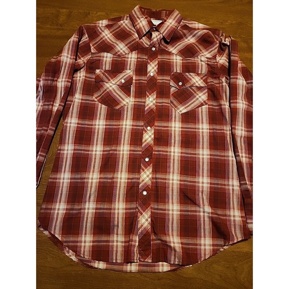 Wrangler Wrancher Mens Med Plaid Western Pearl Snap Long Sleeve Button Up